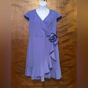 London Times Cap Sleeve Ruffle Wrap Dress Plus Size 16W Periwinkle Blue Wedding